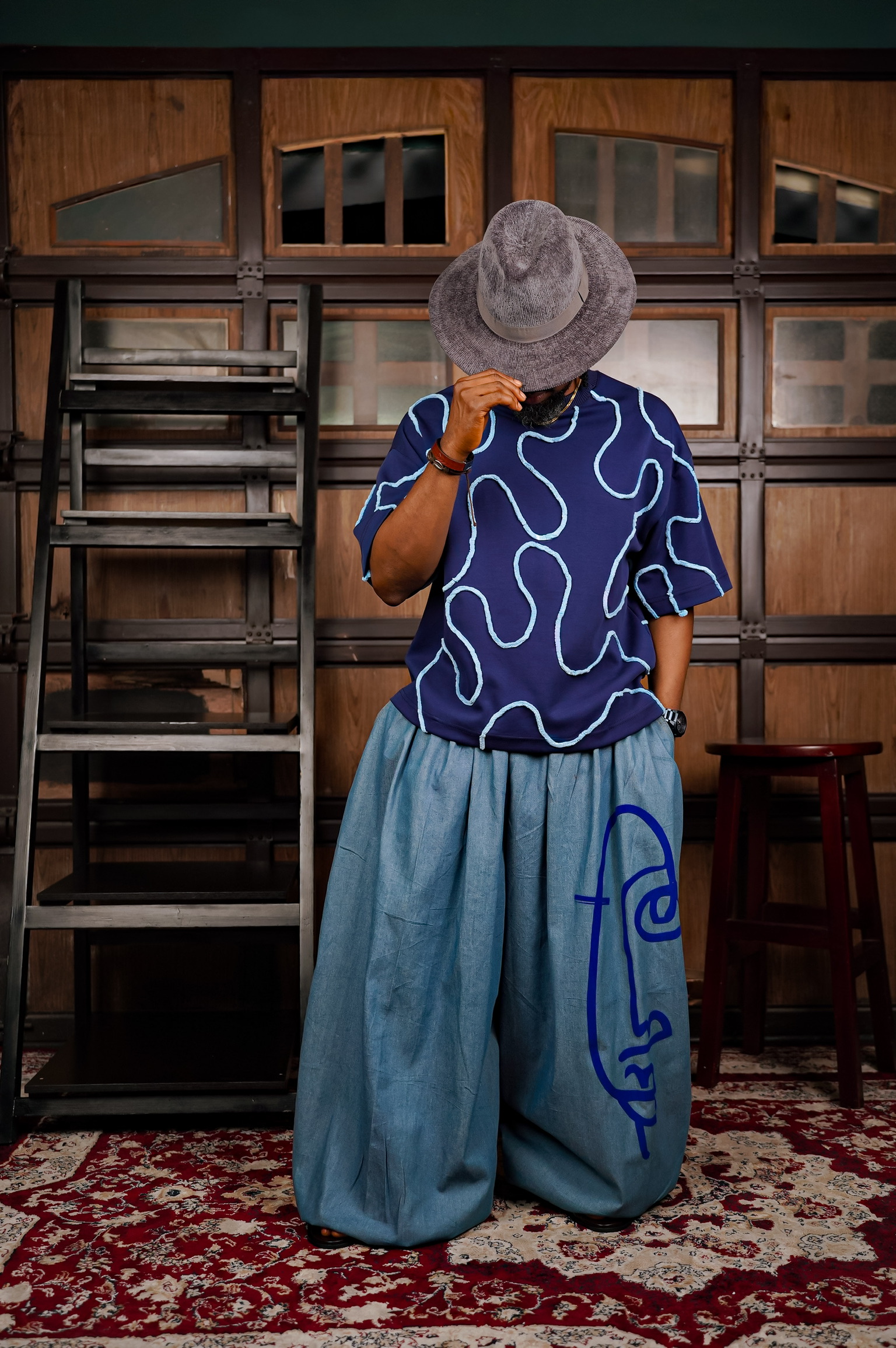 BANTU PANTS AND MAP SHIRT (SKY BLUE AND NAVY)