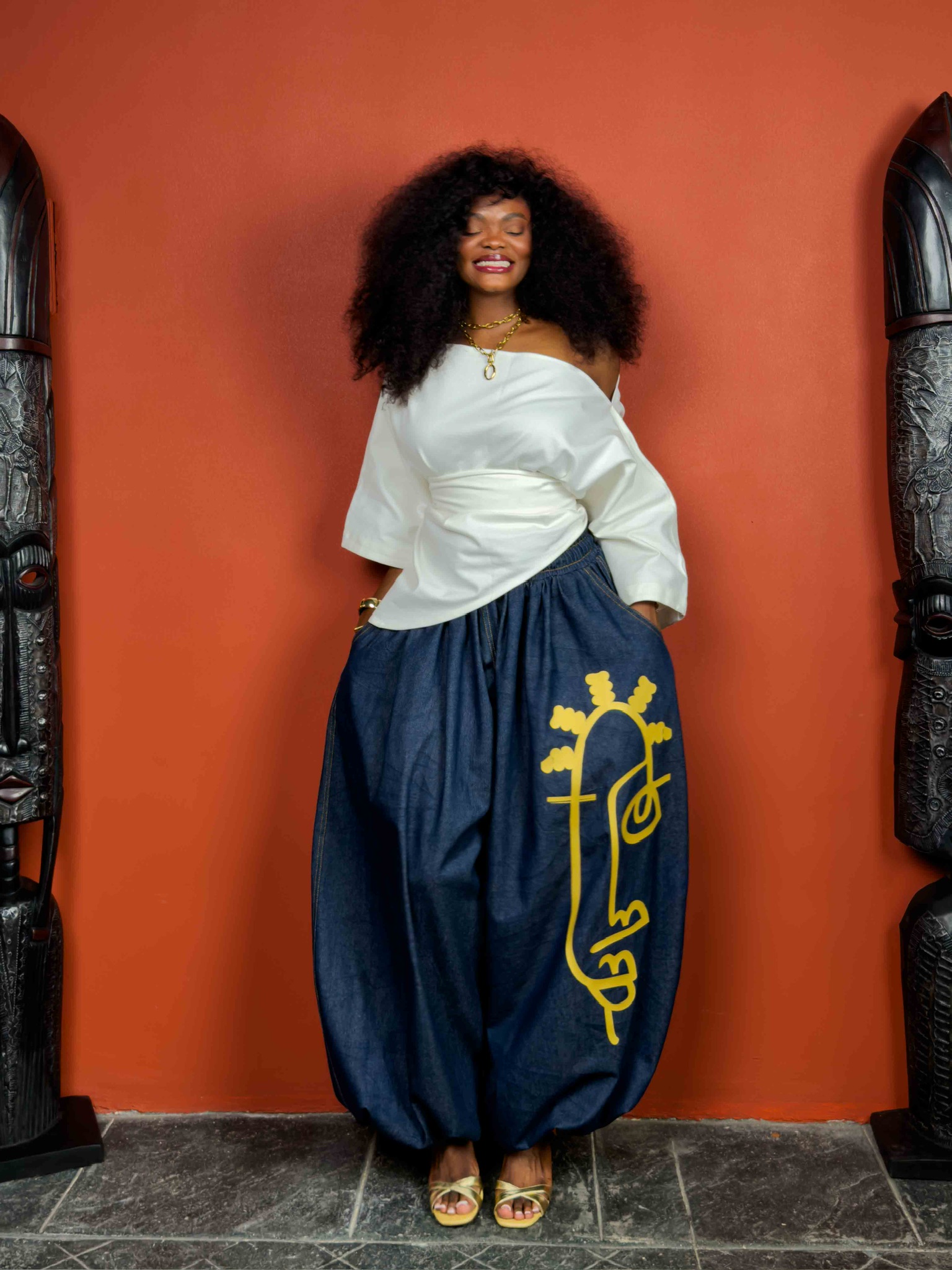 BANTU PANTS (DNM/GLD PRNT)