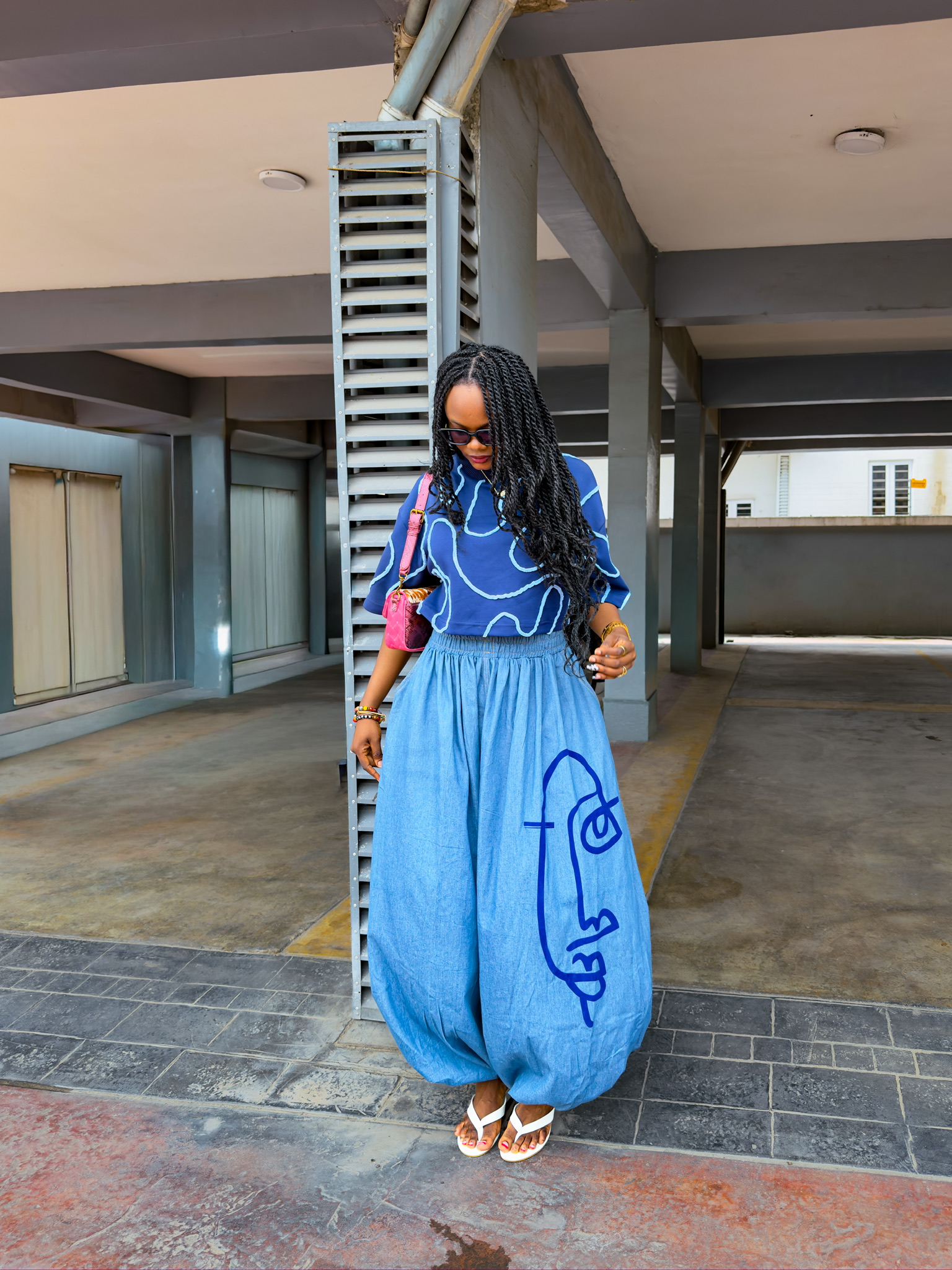 BANTU PANTS (SKY BLUE DENIM) + MAP T-SHIRT (NAVY/SKY BLUE)