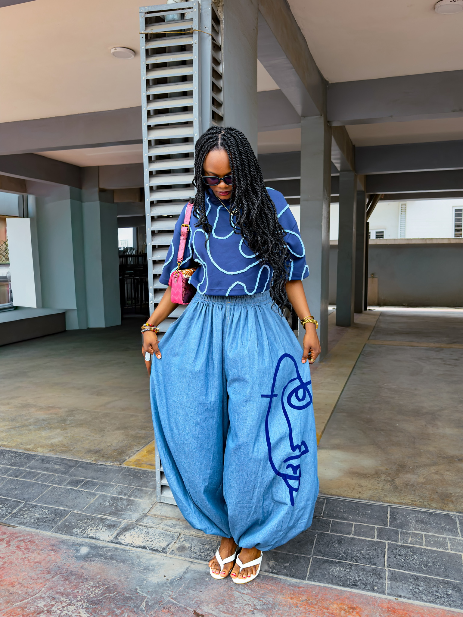 BANTU PANTS (SKY BLUE DENIM) + MAP T-SHIRT (NAVY/SKY BLUE)