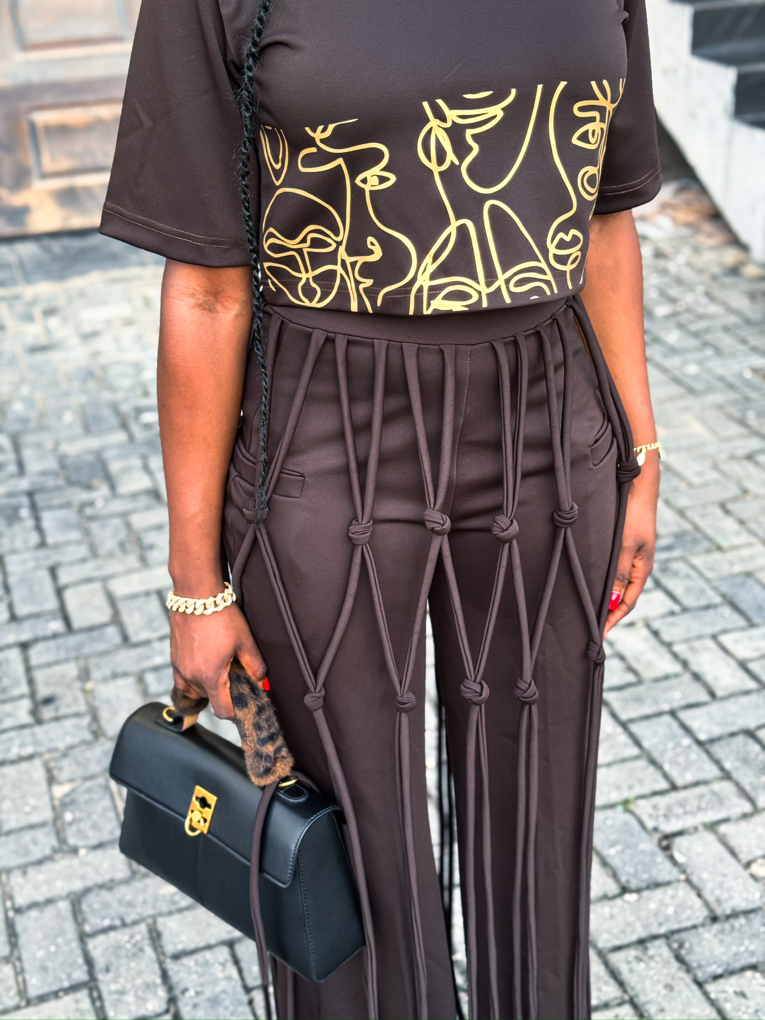 CALABASH PANTS WITH FACES CROP TOP