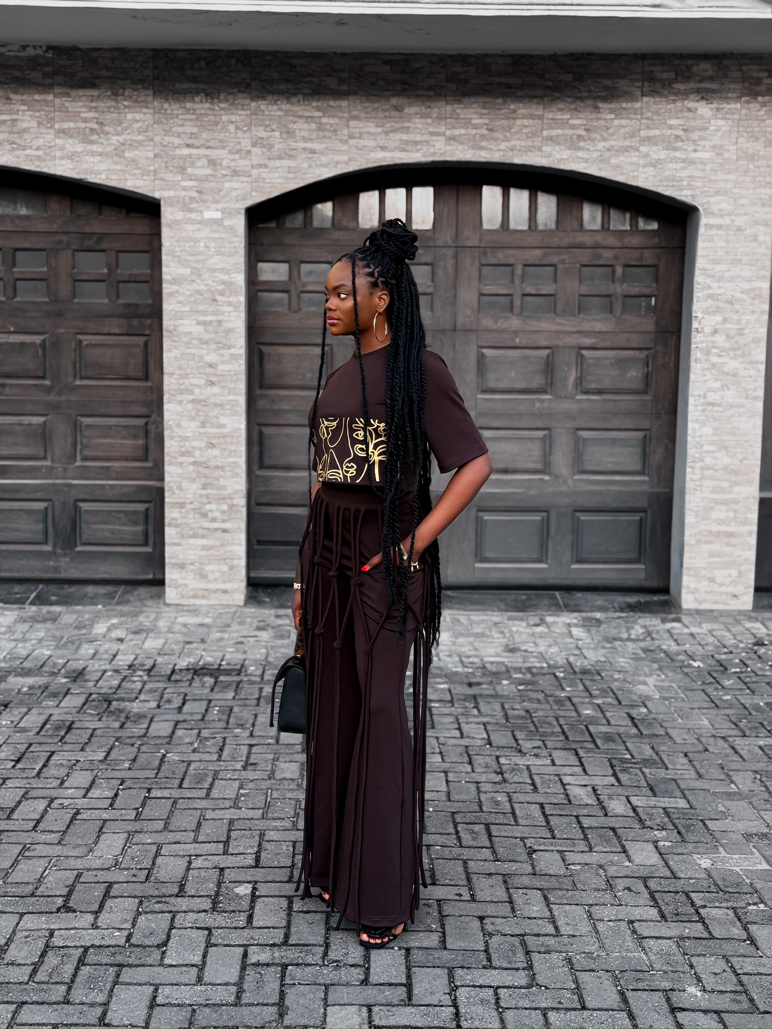 CALABASH PANTS WITH FACES CROP TOP