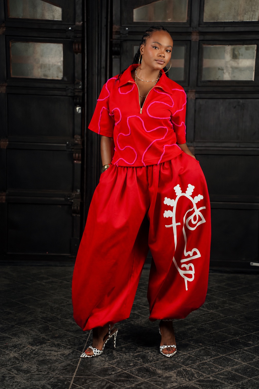 BANTU PANTS (RED) + MAP SHIRT (RED/FUCHSIA PINK)