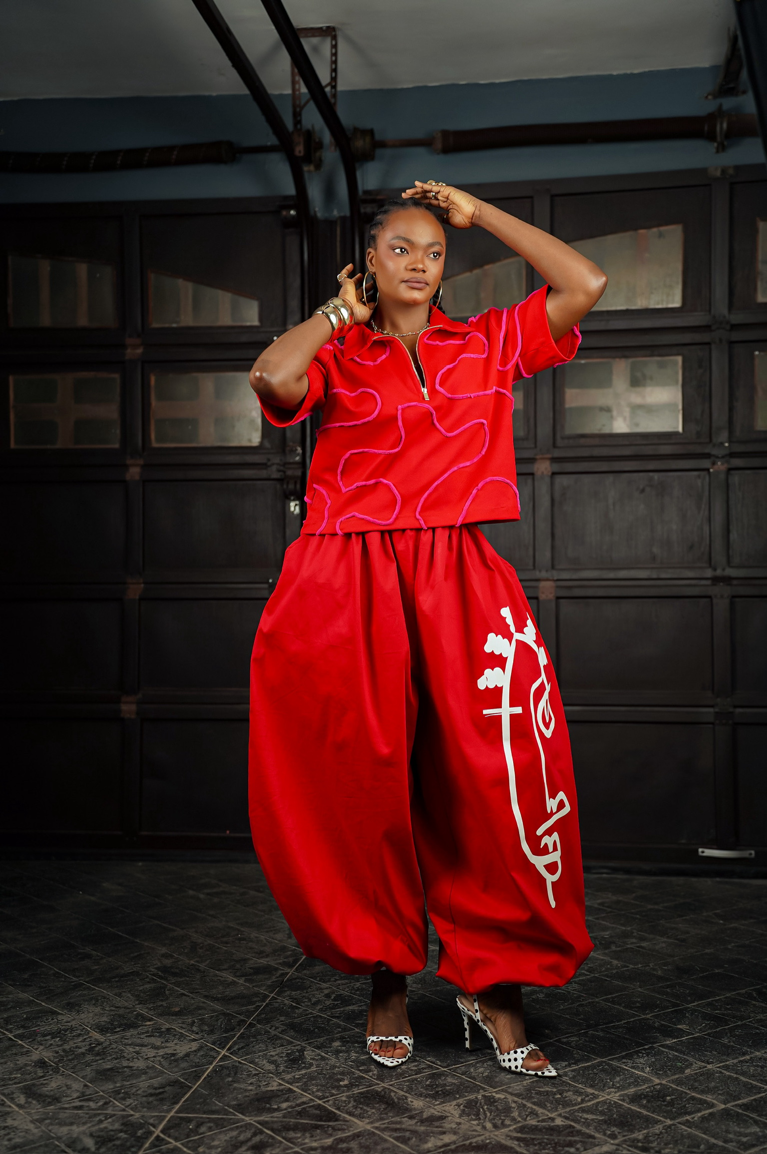 BANTU PANTS (RED) + MAP SHIRT (RED/FUCHSIA PINK)